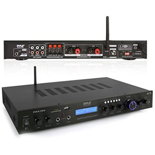 Pyle - 5 Channel Rack Mount Bluetooth Receiver, Home Theater Amp, Speaker Amplifier, Bluetooth Wireless Streaming, MP3/USB/SD/AUX/FM Radio, 200 Watt, w/ Digital ID3 LCD Display from - PDA7BU,Black