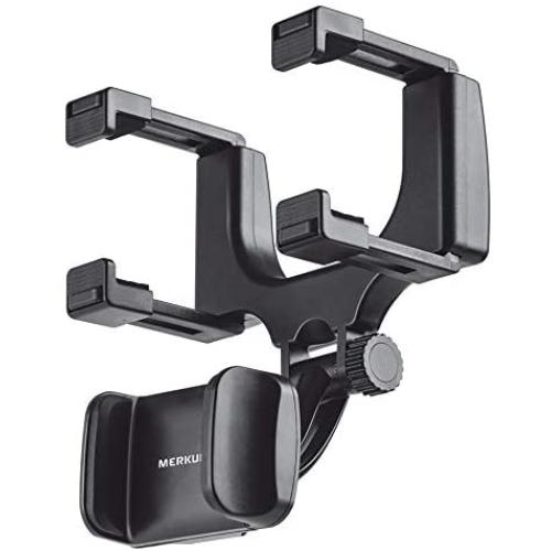 Merkury Innovations Rearview Mirror Car Mount Grip Clip for Universal Smartphones, Multimedia Devices, GPS Units, Fits 3.5-5.5 Screens, 270° Swivel, Rubberized Clips, iPhone/iPod, Samsung Galaxy
