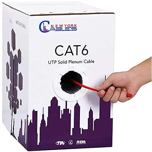 CAT6 Plenum Cable 1000ft (CMP) | Easy to Pull Fluke Tested Plenum Rated Wire | 23AWG Solid 550MHz, 4Pair 10Gigabit UTP Internet Cable, Available in Multi Colors (Red)