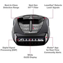 Cobra RAD 480i Laser Radar Detector – Long Range Detection, Bluetooth, iRadar App, LaserEye Front and Rear Detection, Next Gen IVT Filtering, Black