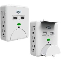 KMC 6-Outlet Wall Mount Surge Protector with 2 USB Charging Ports (2.1 AMP), 2-Pack