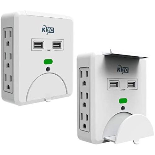 KMC 6-Outlet Wall Mount Surge Protector with 2 USB Charging Ports (2.1 AMP), 2-Pack