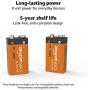 Amazon Basics 8 Pack 9 Volt Performance All-Purpose Alkaline Batteries, 5-Year Shelf Life, Easy to Open Value Pack