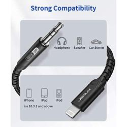 Lightning to 3.5mm Audio Cable 6FT, JSAUX [Apple Mfi Certified] iPhone Headphones Jack Lightning Aux Cord Compatible with iPhone 12 Mini/12 Pro/12 Pro Max/11 Pro/11 Pro Max/X/XR/XS, AirPods Max-Black