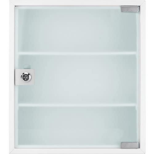 BARSKA CB12822 Key Lock Wall Mount Standard Medical Security Cabinet with Magnet Erase Pad, Shelf, Stickers, White, 12.40'' L x 3.94'' W x 14.17'' H