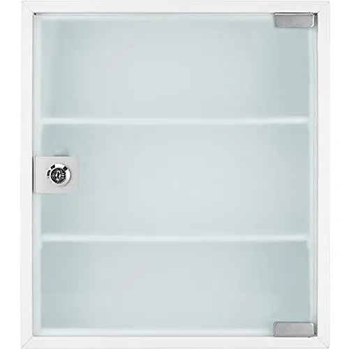 BARSKA CB12822 Key Lock Wall Mount Standard Medical Security Cabinet with Magnet Erase Pad, Shelf, Stickers, White, 12.40'' L x 3.94'' W x 14.17'' H