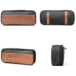PU Leather & Canvas Electronic Organizer, Small Tool Bag Pencil Case Pill Box, Waterproof Travel Cable Organizer Tech Gadgets Carrying Zipper Pouch for Cord Phone Chargers Power Bank Earphone (Black)