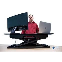 Amer EZriser36 Height Adjustable sit/Stand Desk Computer Riser, Dual Monitor Capable, 37.5'' Wide with Keyboard Tray - Black Finish