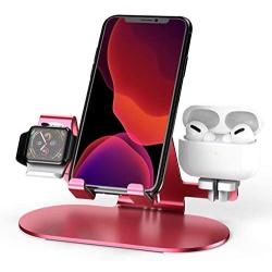 3 in 1 Aluminum Charging Station for Apple Watch Charger Stand Dock for iWatch Series SE/6/5/4/3/2/1, iPad, AirPods Pro/2/1 and iPhone 12/11/Xs/X Max/XR/X/8/ 8P/7/7P/6S/6S(Red)