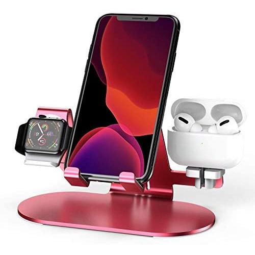 3 in 1 Aluminum Charging Station for Apple Watch Charger Stand Dock for iWatch Series SE/6/5/4/3/2/1, iPad, AirPods Pro/2/1 and iPhone 12/11/Xs/X Max/XR/X/8/ 8P/7/7P/6S/6S(Red)