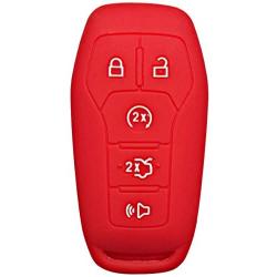 Coolbestda Silicone Key Skin Remote Fob Case Cover Bag Shell for Ford F-150 Lincoln Fusion MKZ Mustang MKC Smart 5 Buttons Key Red