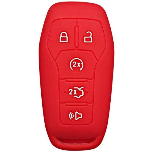 Coolbestda Silicone Key Skin Remote Fob Case Cover Bag Shell for Ford F-150 Lincoln Fusion MKZ Mustang MKC Smart 5 Buttons Key Red