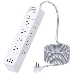 Power Strip Surge Protector - Addtam 12 Outlets(3-Side) and 3 USB Ports 5 Ft Long Extension Cord, Flat Plug Overload Surge Protection Outlet Strip, Wall Mount for Home, Office and More