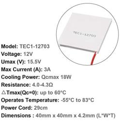 Lheng Semiconductor Refrigeration Tablets TEC1-12703 12V 3A Heatsink Thermoelectric Cooler Cooling Peltier Plate Module 40x40MM