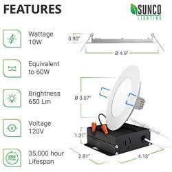 Sunco Lighting 6 Pack 4 Inch Slim LED Downlight with Junction Box,10W=60W, 650 LM, Dimmable, 3000K Warm White, Recessed Jbox Fixture, Simple Retrofit Installation - ETL & Energy Star