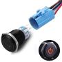 Quentacy 19mm Latching Push Button Switch 12V Power Symbol Light 1NO1NC SPDT ON/OFF Black Metal Shell Waterproof Toggle Switches with Wire Socket Plug 3/4'' Mounting Hole (Red)