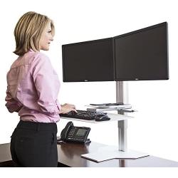 Uprite Ergo Sit2Stand Desktop Height Adjustable Workstation - Dual Monitor - Silver/White