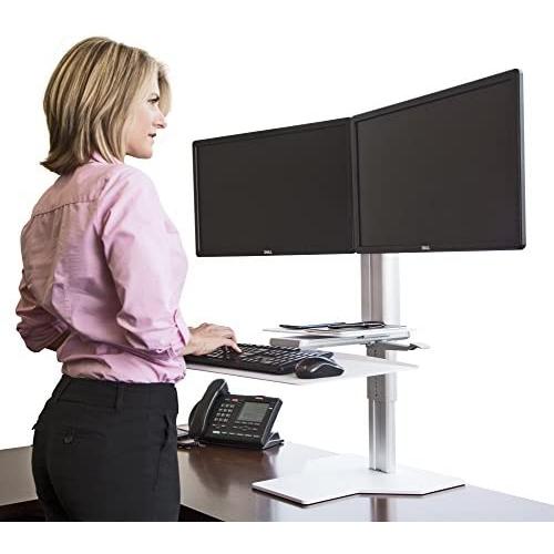 Uprite Ergo Sit2Stand Desktop Height Adjustable Workstation - Dual Monitor - Silver/White