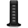 USB Tower Power Adapter 6-Port Smart IC Tech Charging Station with Quick Charge 2.1 for Phone, Tablets, and More (Black)