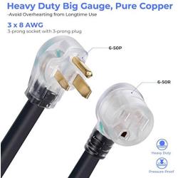 BougeRV 40 Amp 40 ft NEMA 6-50 Welder Extension Cord 8/3 Gauge Heavy Duty Industrial Welding Machine Cord with Lighted End, 250 Volt 8AWG/3C ETL for Mig Welder Cord for Hobart, Lincoln, Miller