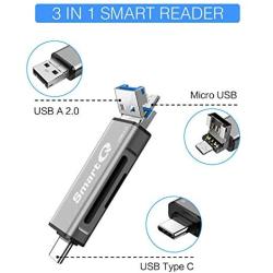 SmartQ C256 Micro SD Card Reader to USB Adapter USB-C and USB A USB Memory Card Reader USB 2.0 Super Speed for MicroSDXC, MicroSDHC, SD, SDXC, SDHC, SD Cards, Works for Windows, Mac OS X, Android