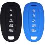 Lcyam Key Fob Cover Silicone Case Remote Holder Compatible with 2019 2020 2021 Hyundai Palisade Keyless Push Start 5 Button (Black Blue)