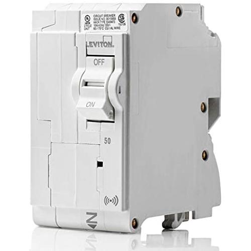 Leviton LB250-S 50 Amp, 2-Pole Plug-on Smart Standard Branch Circuit Breaker, 120 VAC, White