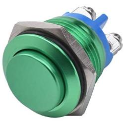 APIELE 16mm Momentary Push Button Switch High Round Cap Waterproof Aluminum Shell High Flush Screw Terminals 250V AC 5A 12V 36V DC 2A 1NO SPST (Green)
