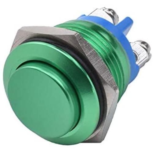 APIELE 16mm Momentary Push Button Switch High Round Cap Waterproof Aluminum Shell High Flush Screw Terminals 250V AC 5A 12V 36V DC 2A 1NO SPST (Green)