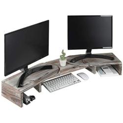 J JACKCUBE DESIGN Rustic Wood Dual Monitor Stand with Adjustable Angle Riser 2 Monitors Office Desk Organizer Computer Table top Screen Shelf for PC TV Laptop - MK547A