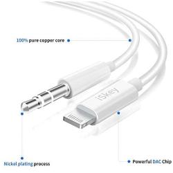Aux Cord Compatible with iPhone, iSkey 3.5mm Aux Cable for Car Compatible with iPhone 8/7/11/XS/XR/X/iPad/iPod for Car/Home Stereo, Speaker, Headphone, Support All iOS Version - 3.3ft White
