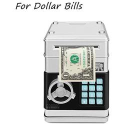 HeQiao Piggy Bank Password Safe Electronic Auto Scrolled Paper Money Banks Digital Coin Bank Money Box (Silver)