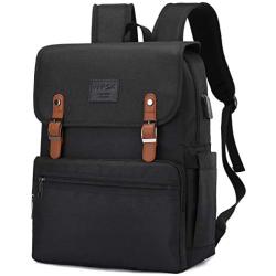Anti Theft Laptop Backpack Men Women Vintage Backpack Bookbag School College Backpacks Stylish Water Resistant Backpack with USB Port Fashion Black Fits 15.6 Inch Laptop and Notebook