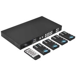 Professional 4K 4x4 HDMI Extender Matrix by OREI - HDBaseT UltraHD 4K @ 60Hz 4:2:0 Over Single CAT5e/6/7 Cable with HDR Switcher & IR Control, RS-232 - Up to 230 Ft - Loop Out - 4 Receivers Included
