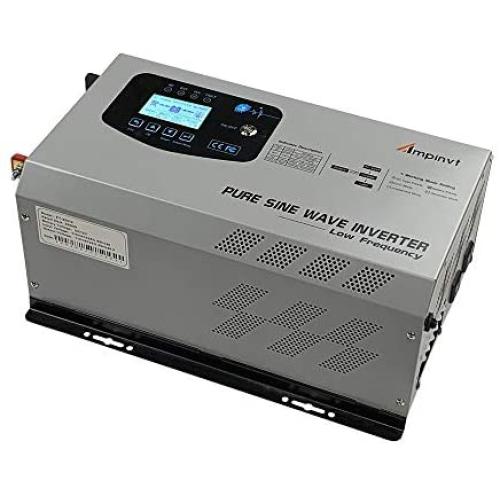 AMPINVT 2000W Peak 6000W Pure Sine Wave Power Inverter DC 12V to 110V AC Output Converter with Battery AC Charger LCD Display,Off Grid Low Frequency Solar Inverter for Car, Battery Priority Selector