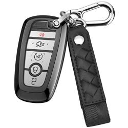 ELOHEI for Ford Key Fob Cover Case, Soft TPU Key Fob Case Protector Holder for 2017 2018 2019 Ford Fusion F150 F250 F350 F450 F550 Edge Explorer Escape Mustang Remote Keyless Entry (Black)