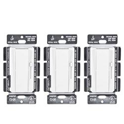 Hyperikon LED Dimmer Switch 3 Way Wall Switch/Single Pole Rocker and Slide Dimmer Light Switch, 150W LED/CFL, 700W Incandescent and Halogen Fixtures, White, UL - Wallplate Not Included, 3 Pack