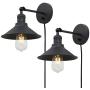 Phansthy Matte Black Bathroom Vanity Light Plug in Sconce Wall Sconces with dimmable Switch and 7.9 Inches Metal Light Shade 2 Packed