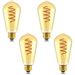 40W Equivalent Dimmable ST64(ST19) LED Flexible Spiral Filiment Edison Lights Bulbs, Vintage Amber Glass LED Reading/Bedroom/Bar Lighting, Warm White 2000K, E26, 4 Pack