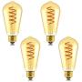 40W Equivalent Dimmable ST64(ST19) LED Flexible Spiral Filiment Edison Lights Bulbs, Vintage Amber Glass LED Reading/Bedroom/Bar Lighting, Warm White 2000K, E26, 4 Pack