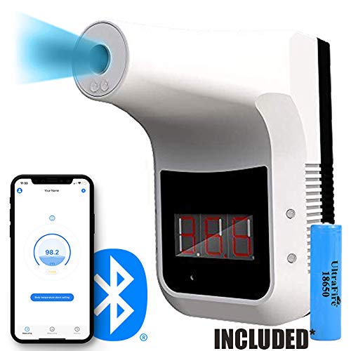 Gorilla Gadgets No-Contact Infrared Wall Mount Forehead Thermometer with Bluetooth for Schools, Offices, Businesses, Digital Accurate Instant Readings with Fever Alarm (Rechargeable Battery Included)