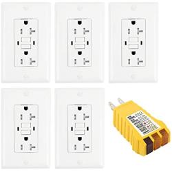 5 Pack GFCI Outlet WR&TR, Ryanbrat 20Amp 120V Self-Test Receptacle, Tamper Resistant Weather Resistant with LED Indicator Lights for Indoor Outdoor,UL&CUL Listed,5 Wall Plates,1 Free GFCI Tester,White