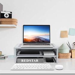 Simple Trending 2-Tier Monitor Stand Riser, Metal Desk Organizer Stand with Anti-Slip Suction Cup for Laptop, Computer, iMac, Pc, Printer,Silver