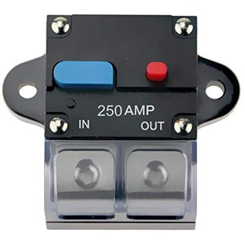 OUHL 50A 80A 100A 150A 200A 250A Circuit Breaker Manual Reset, 0-8 Gauge Trolling Motor Auto Car Stereo Audio Inline Fuse Block Holders Inverter for Automotive Rv Marine Boat (250 Amp)