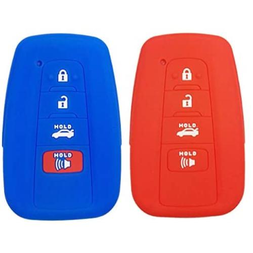 Coolbestda 2Pcs 4 Buttons Key Fob Cover Skin Remote Case Keyless Entry Jacket Shell for 2018 Toyota Camry C-HR Prius HYQ14FBC Red Blue