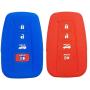 Coolbestda 2Pcs 4 Buttons Key Fob Cover Skin Remote Case Keyless Entry Jacket Shell for 2018 Toyota Camry C-HR Prius HYQ14FBC Red Blue