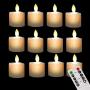 Burning Sister Battery Operated Led Remote Tea Lights Small Fake Votive Candles with Moving Flame Outdoor Flickering Flameless Electric Candle Light with Timer for Christmas-12 Pack