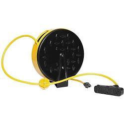 30Ft Retractable Extension Cord Reel with Breaker Switch & 3 Electrical Power Outlets - 16/3 SJTW Durable Yellow Cable - Perfect for Hanging from Your Garage Ceiling