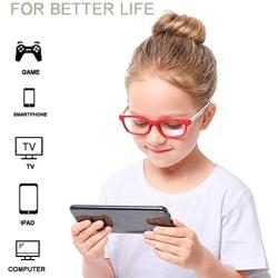 AHXLL Kids Blue Light Blocking Glasses 2 Pack, Anti Eyestrain & UV Protection, Computer Gaming TV Phone Glasses for Boys Girls Age 3-9 (Black+Transparent Blue)