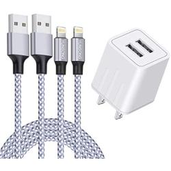 iPhone Charger, YUNSONG Nylon Braided Lightning Cable 2Pack 6ft Data Sync Transfer Cord 2-USB Rapid Charging Plug Wall Charger Compatible with iPhone 11 Pro Max XS XR X 8 7 6S 6 Plus SE 5S (UL Listed)